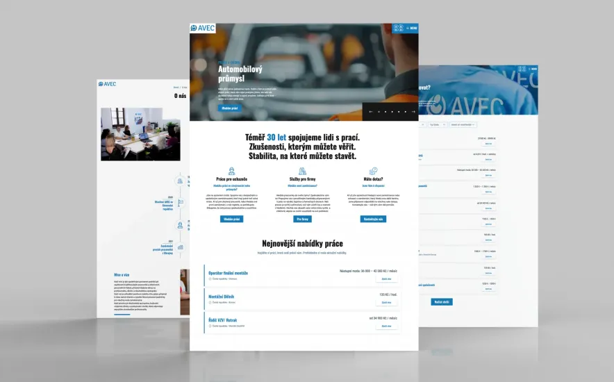 Podstránky webu AVEC Company s nabídkou práce