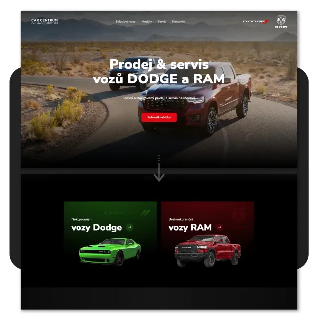 Úvodní stránka webu Dodge a RAM – prodej a servis