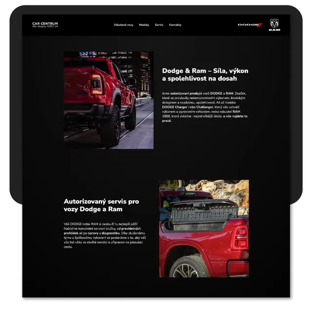 Stránka autorizovaného servisu na webu Dodge a RAM
