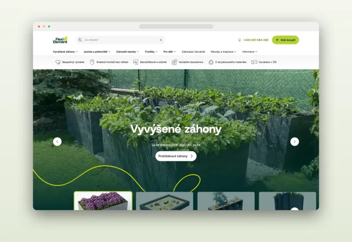 Úvodní stránka webu Flexi Element s vyvýšenými záhony