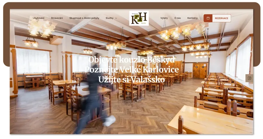 Úvodní stránka webu hotelu Kyčerka s restaurací