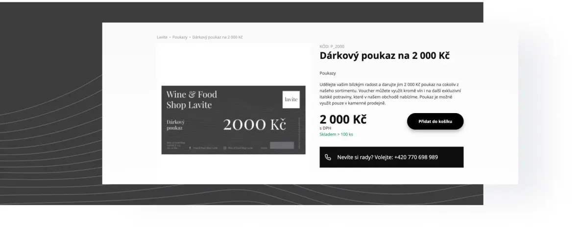 Detail dárkového poukazu v e-shopu Lavite