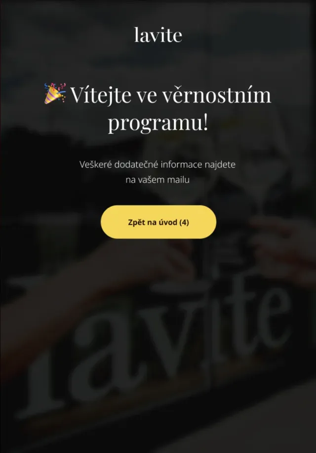 Potvrzení registrace do věrnostního programu Lavite