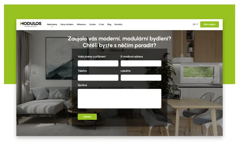 Kontaktní formulář na webu MODULOS