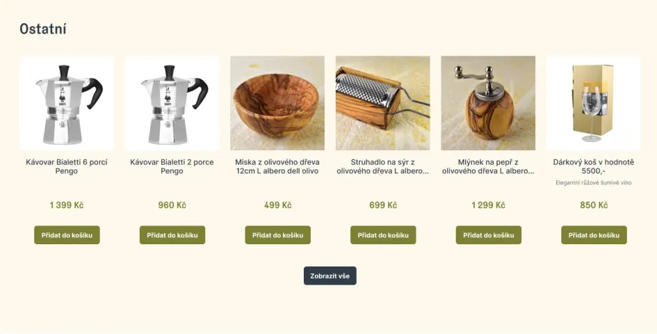 Výpis produktů v e-shopu The Italians