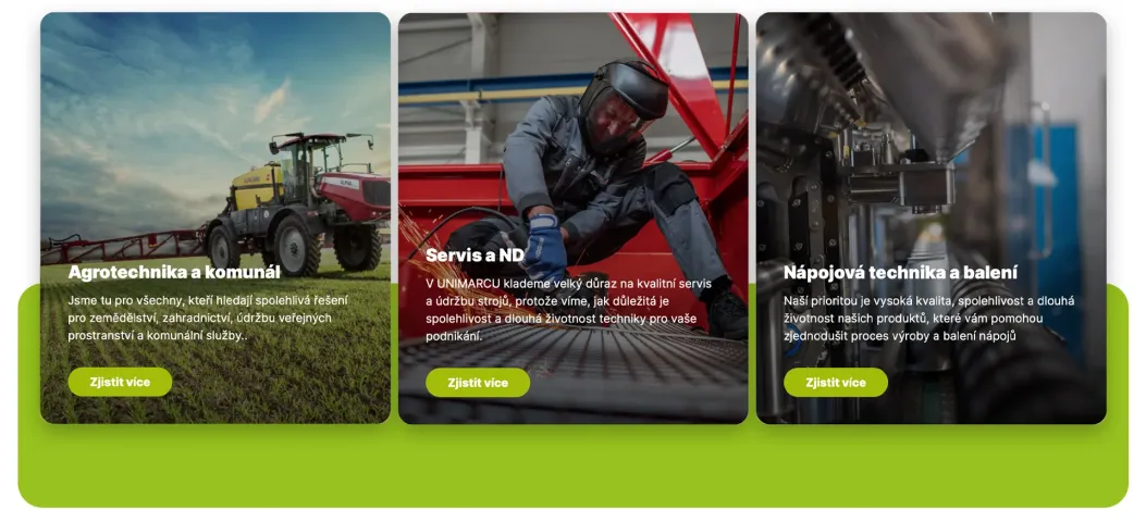 Divize agrotechnika, servis a nápojová technika na webu UNIMARCO