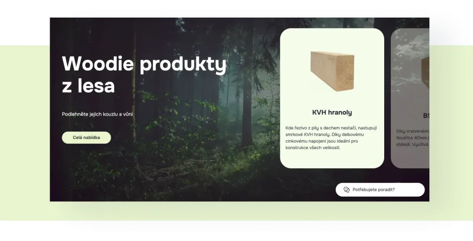 Sekce Woodie produkty z lesa s KVH hranoly