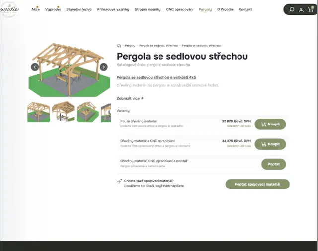 Detail pergoly se sedlovou střechou v e-shopu Woodie