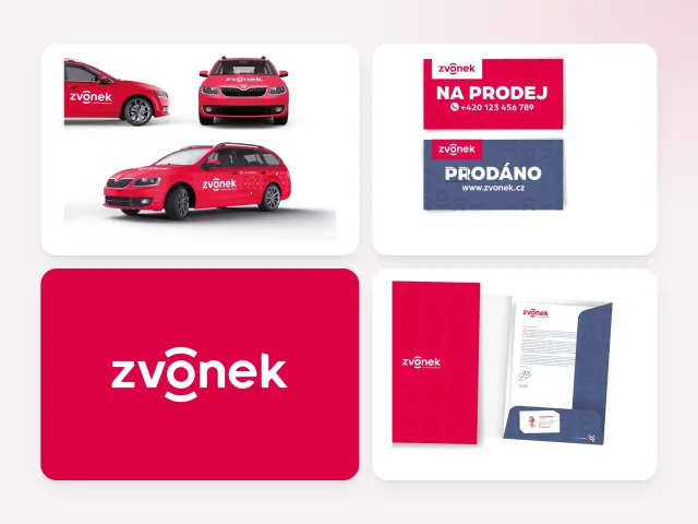 Aplikace značky Zvonek – polepy vozů, prodejní plachty a firemní složka