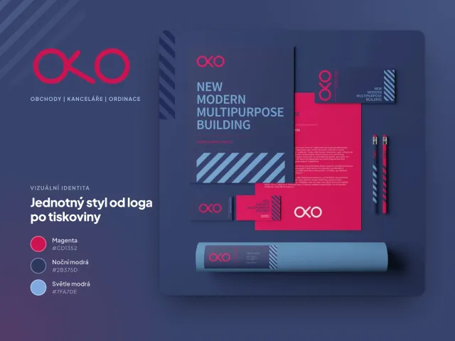 Vizuální identita OKO – logo, barevná paleta a sada tiskovin