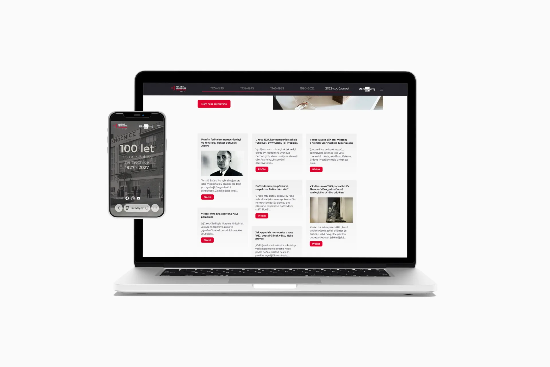 Microsite 100 let KNTB na notebooku a mobilu