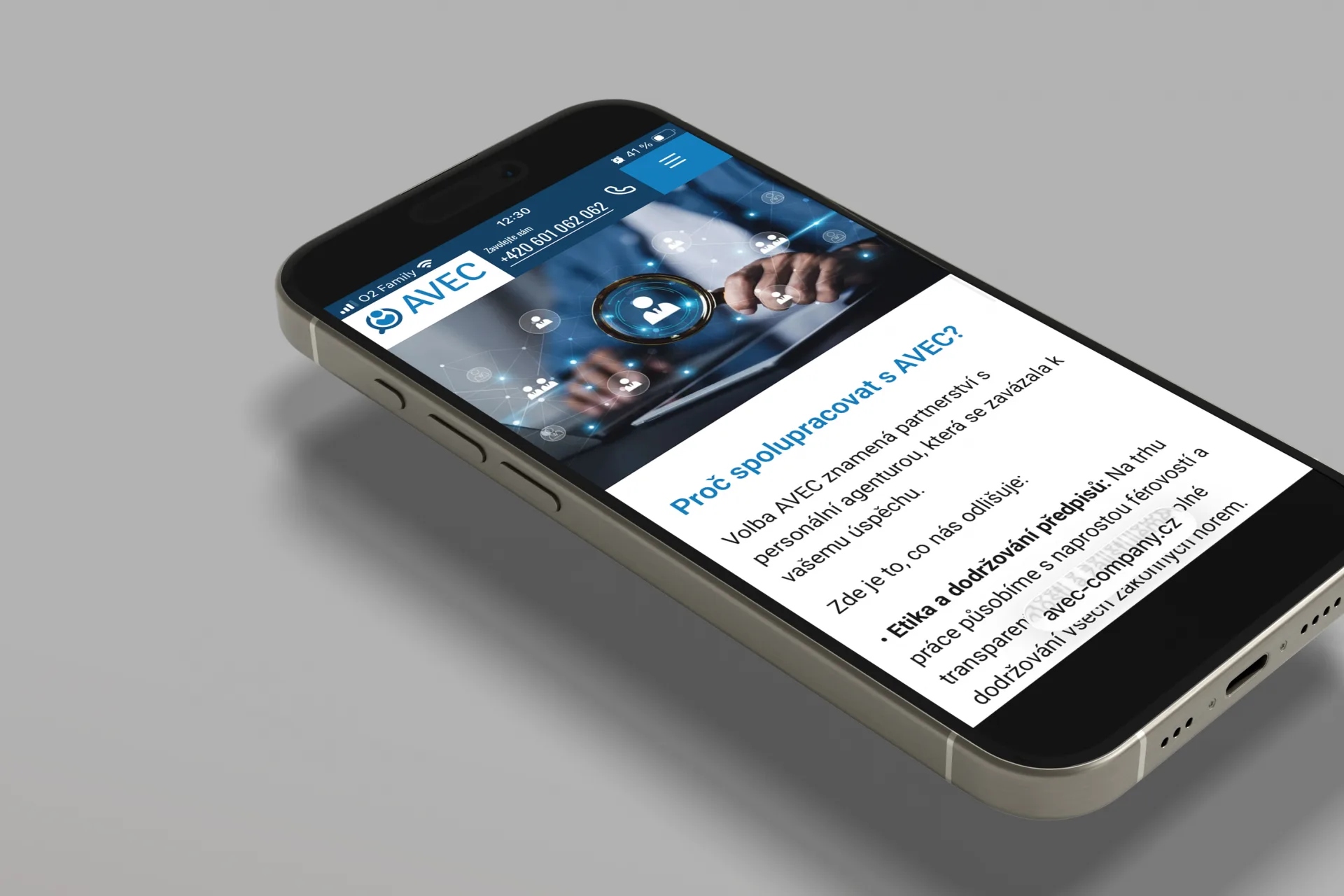 Mobilní verze webu AVEC Company