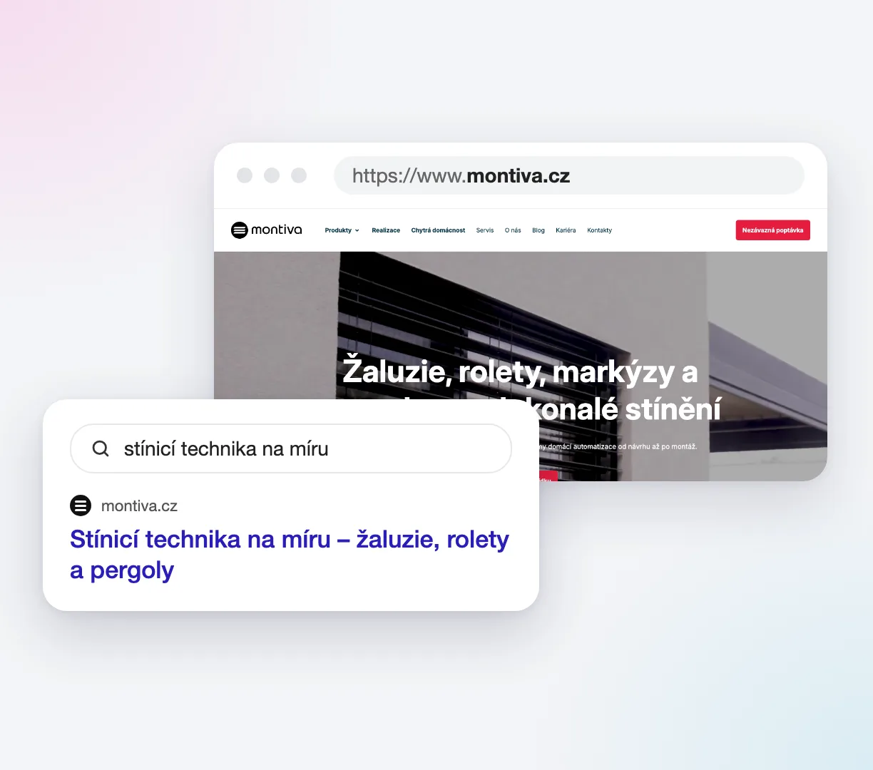 Web Montiva ve výsledcích vyhledávání na dotaz stínicí technika na míru
