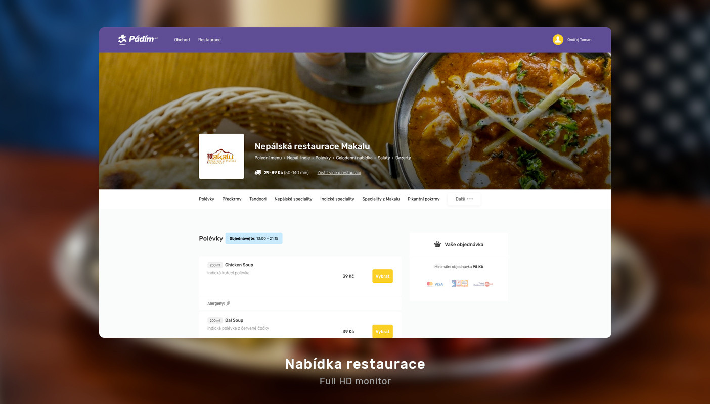 Nabídka restaurace na webu